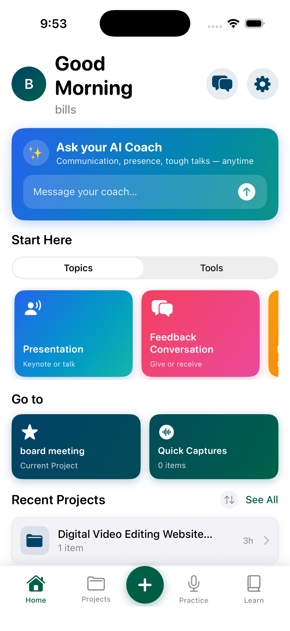 Speech Companion home screen